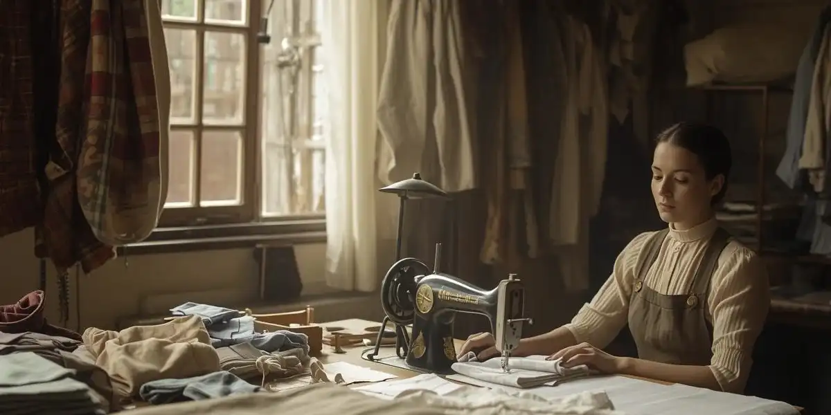 スイスのザンクトガレンの街並みと、アクリス創業者アリス・クリームラー＝ショックのモノクロポートレート