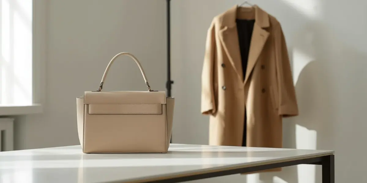 アクリスのエレガントな洋服を着用した女性が、美術館のような空間を歩いているイメージ