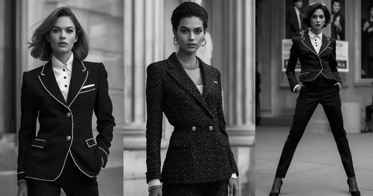 シャネルスーツ ツイードを着用したモデル達